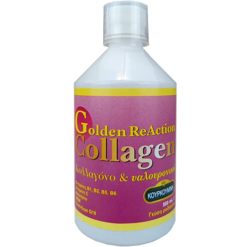 Medichrom Golden Reaction Collagen Συμπλήρωμα Διατροφής Πόσιμου Κολλαγόνου, Υαλουρονικού Οξέος, Βιταμινών & Μετάλλων για την Καλή Λειτουργία των Αρθρώσεων, Δέρματος, Μαλλιών & Νυχιών με Γεύση Ροδάκινο 500ml