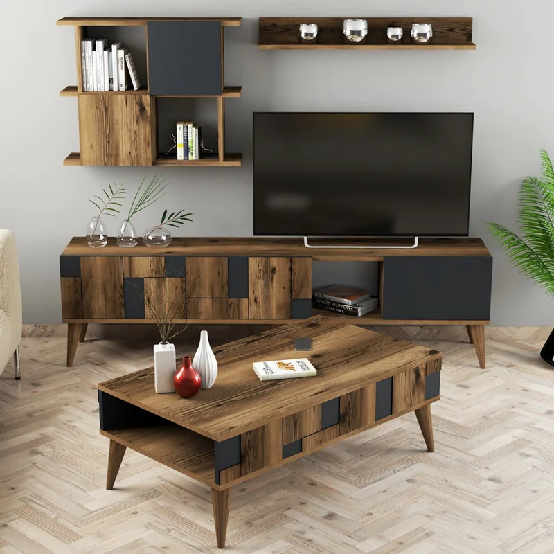 Σετ Επίπλων Σαλονιού Madrid - Anthracite 845Hct5264 (180x48,6x33,8 cm)
