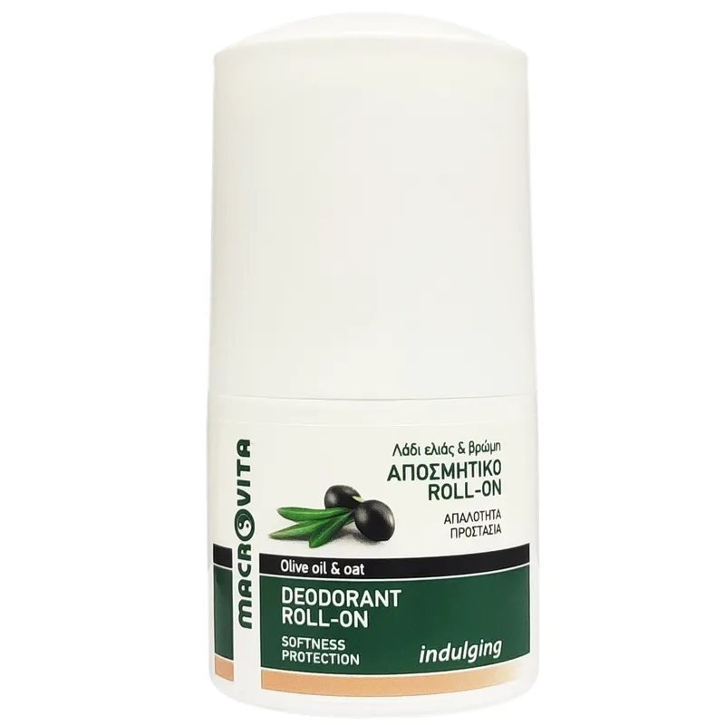 Macrovita Indulging With Olive & Oat Deodorant Roll On Αποσμητικό Roll on για 24ωρη Προστασία με Λάδι Ελίας & Βρώμη με Άρωμα Φρεσκάδας 50ml