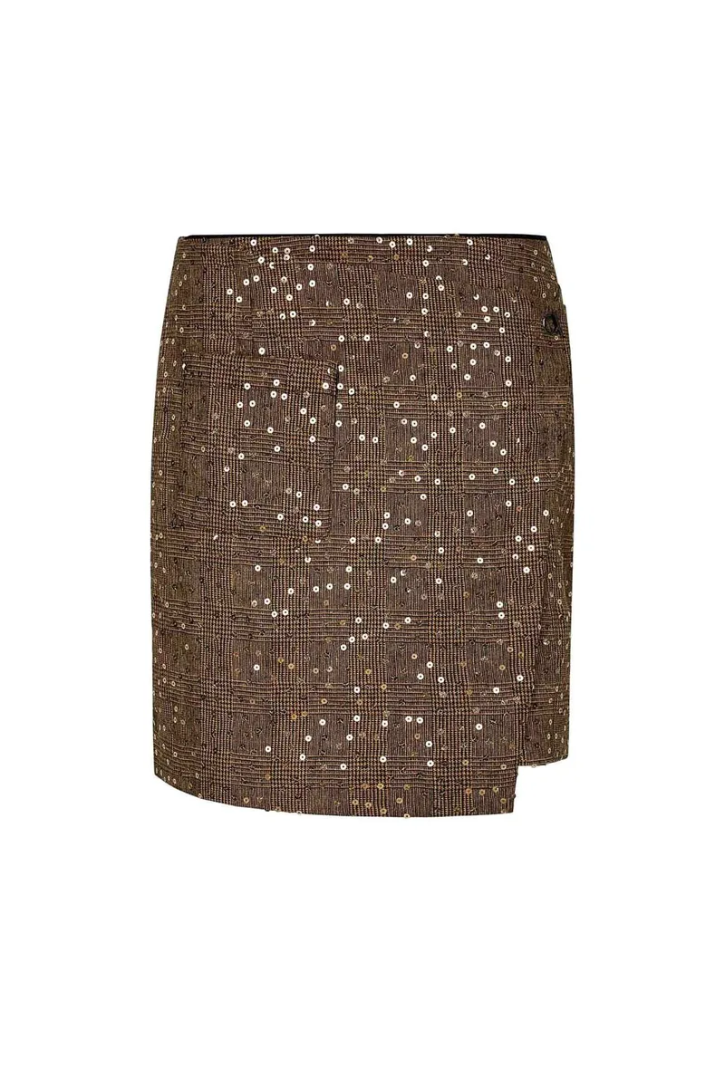 DKNY γυναικεία mini φούστα με καρό σχέδιο και παγίετα - P4HN6XIA Χρυσό