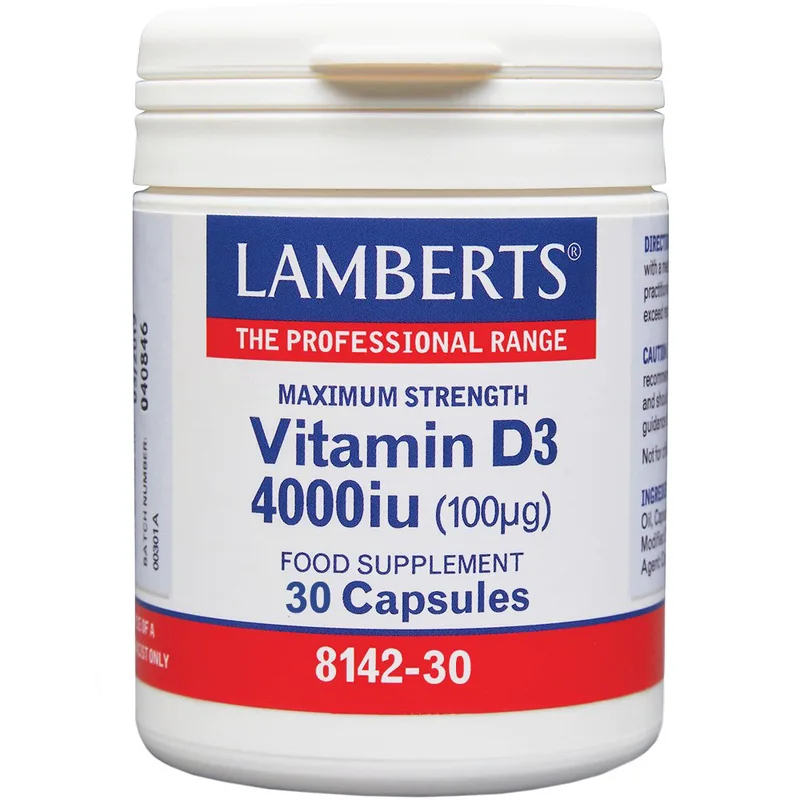 Lamberts Vitamin D3 4000iu Συμπλήρωμα Διατροφής με Βιταμίνη D3 για την Καλή Λειτουργία των Οστών, Δοντιών & Ανοσοποιητικού 30caps