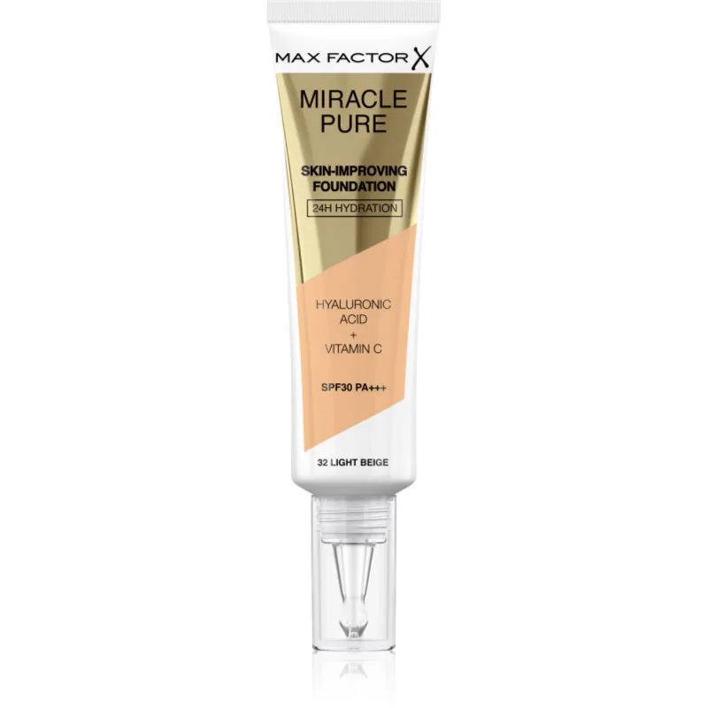 Max Factor Miracle Pure Skin μακράς διαρκείας μεικ απ SPF 30 απόχρωση 32 Light Μπεζ 30 ml