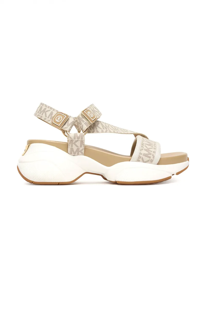 MICHAEL KORS ΠΑΠΟΥΤΣΙΑ ΠΕΔΙΛΑ BOWIE SANDAL ALL OVER LOGO ΜΠΕΖ