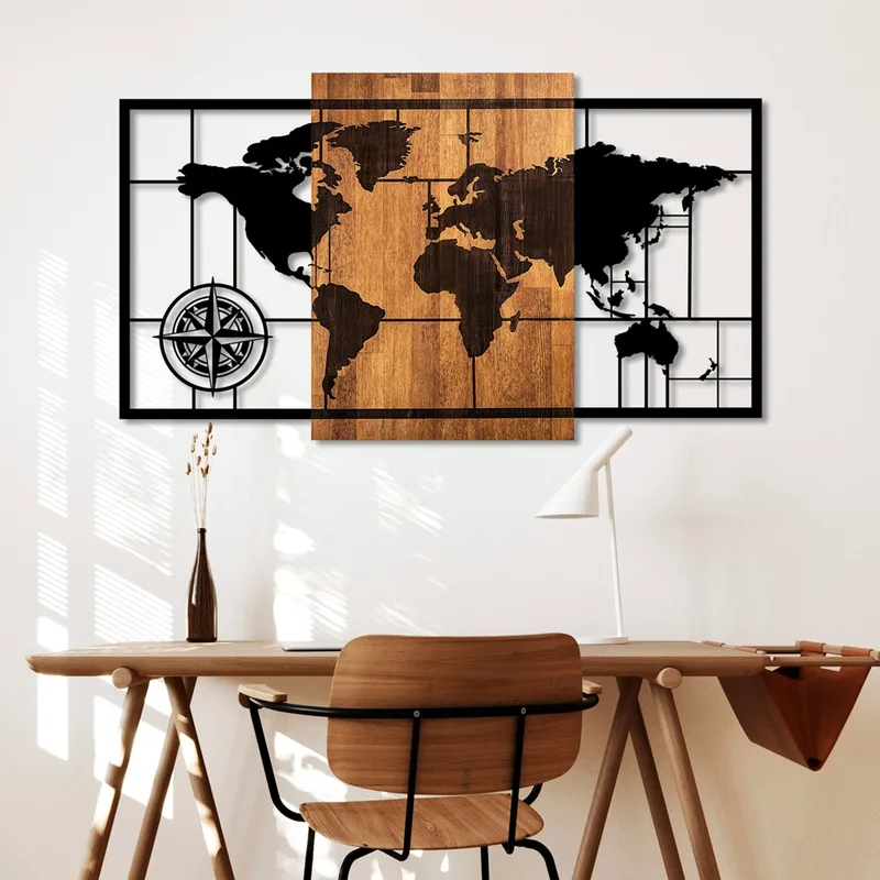 Ξύλινο Διακοσμητικό Τοίχου World Map 1-L 899Skl2623 70x121 cm