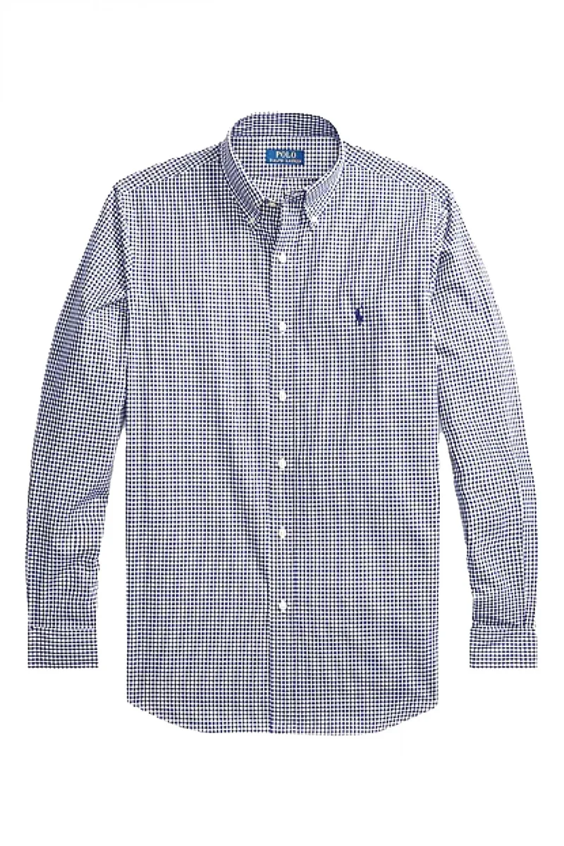 RALPH LAUREN ΠΟΥΚΑΜΙΣΟ BUTTON DOWN ΚΑΡΩ CUSTOM FIT ΜΠΛΕ-ΛΕΥΚΟ