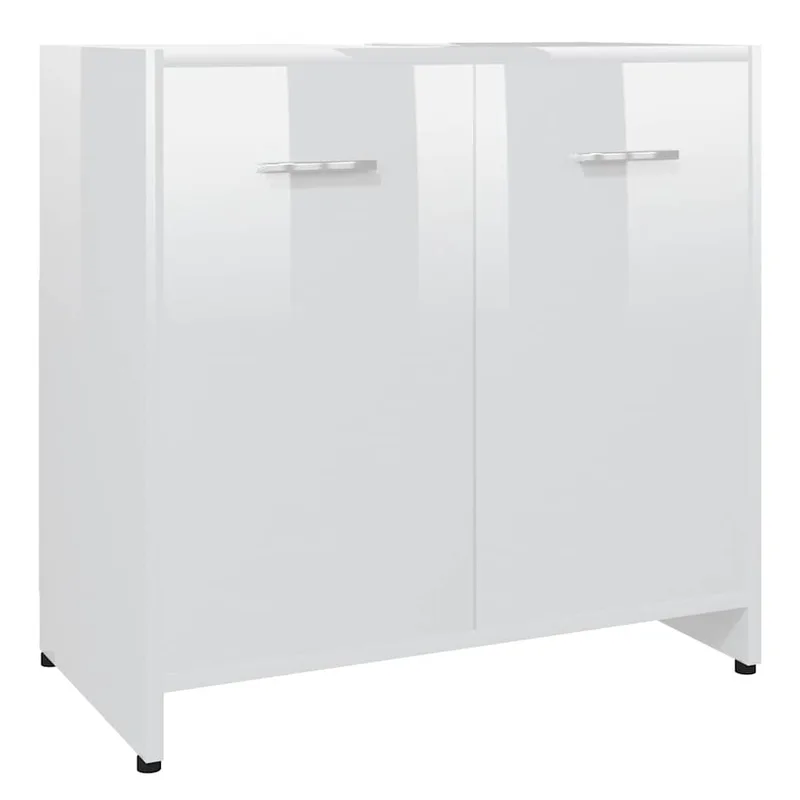 vidaXL Ντουλάπι Νιπτήρα Γυαλιστερό Λευκό 60 x 33 x 61 εκ. Επεξ. Ξύλο
