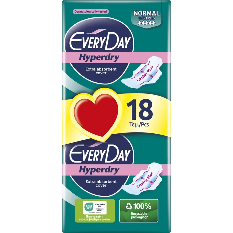 Σερβιέτες EveryDay Hyperdry NORMAL Ultra Plus Center Plus Οικονομική Συσκευασία 18τεμ.