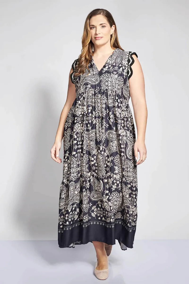 Parabita γυναικείο midi αμάνικο φόρεμα με paisley print - 012610600181 Μαύρο