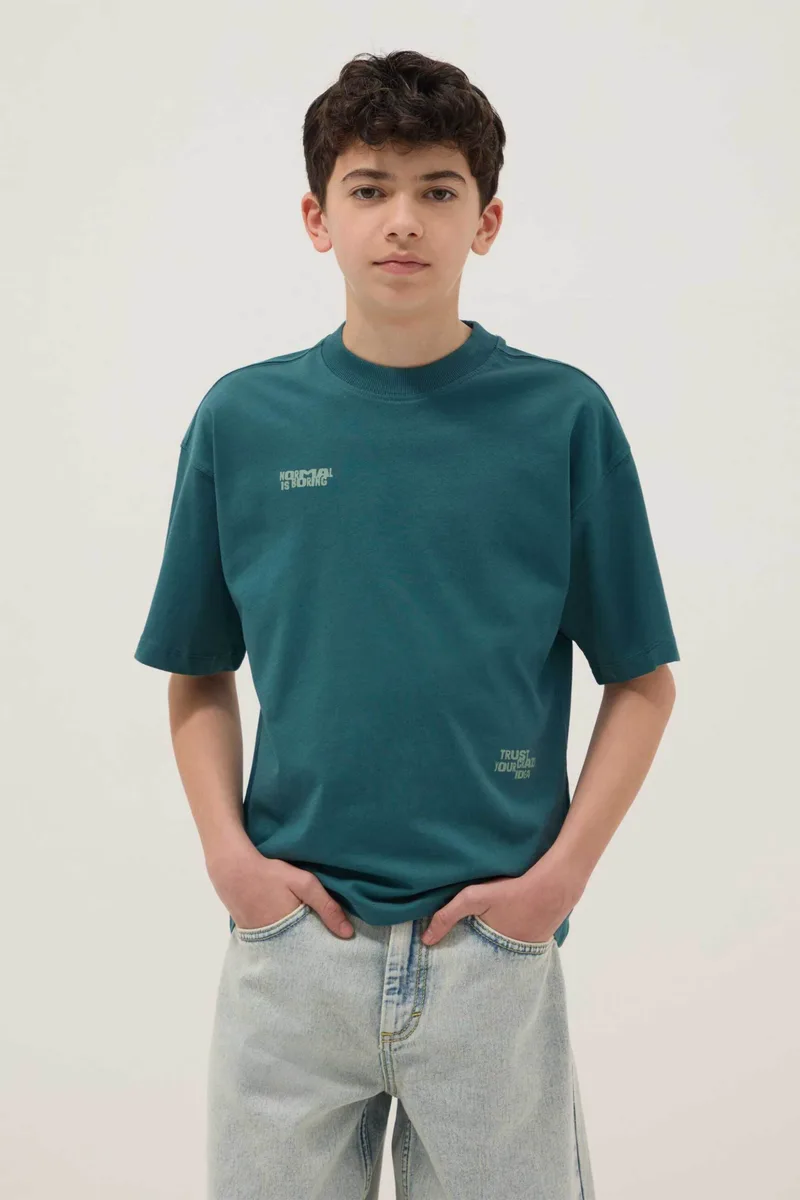 OVS παιδικό T-shirt με lettering Oversized Fit - 002681753 Πετρόλ