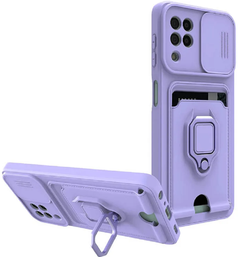Bodycell Multifunction - Ανθεκτική Θήκη Samsung Galaxy A22 4G / M32 4G με Λουράκι Λαιμού / Κάλυμμα Κάμερας / Ring Holder / Υποδοχή Κάρτας - Purple (5206015012099)