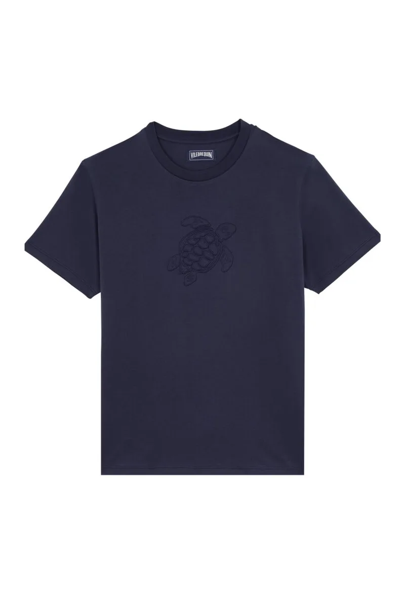 ΑΝΔΡΙΚΟ T-SHIRT ΜΕ ΚΕΝΤΗΜΕΝΟ LOGO VILEBREQUIN ΚΑΝΟΝΙΚΗ ΓΡΑΜΜΗ ΣΚΟΥΡΟ ΜΠΛΕ