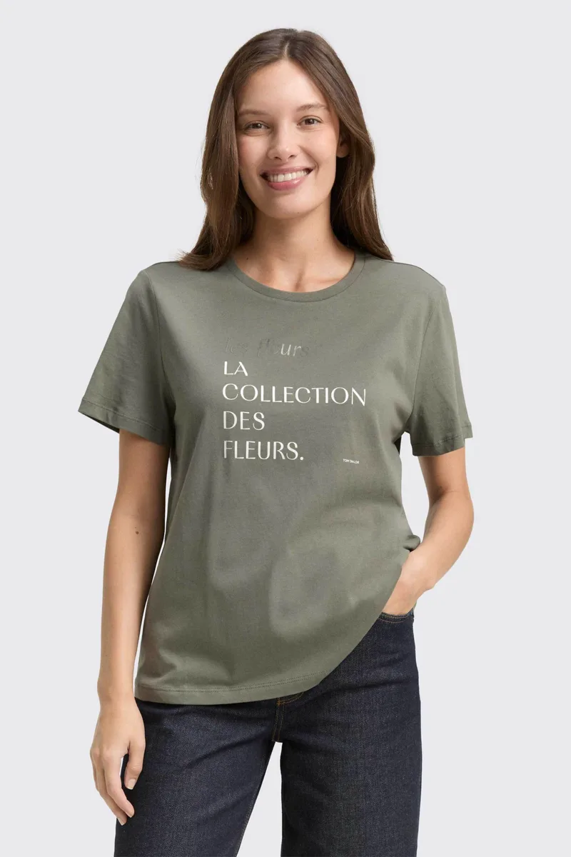 Tom Tailor γυναικείο T-shirt με print Regular Fit - 1049174 Λαδί