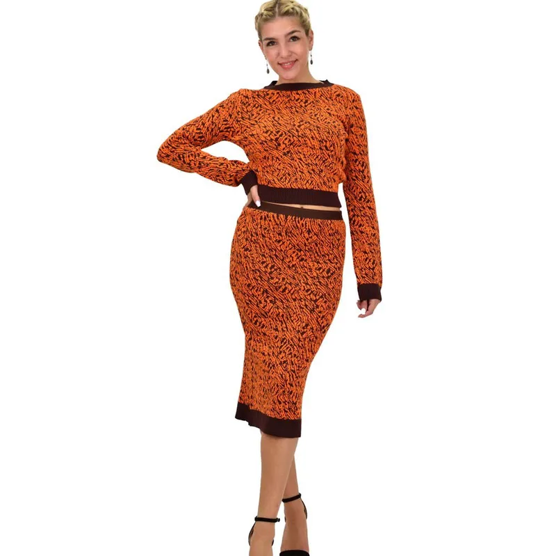 Γυναικείο πλεκτό σετ animal print Πορτοκαλί 22126