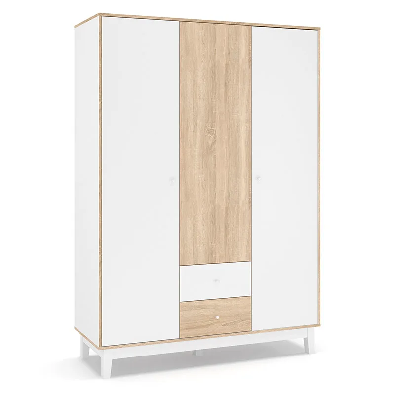 Ντουλάπα Awell pakoworld τρίφυλλη sonoma-λευκό 153.5x54.5x216εκ - PAKO WORLD - 173-000007