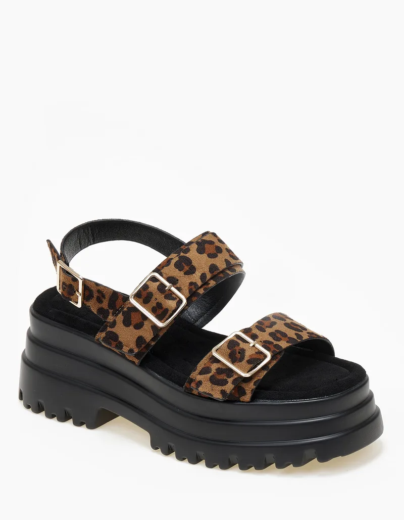 Ψηλά σανδάλια flatform με chunky σόλα - Λεοπάρ