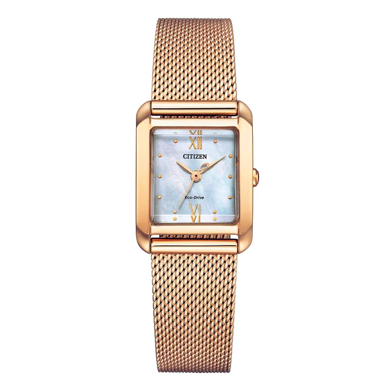 Citizen Eco-Drive L Rose Χρυσό Stainless Steel Bracelet Gift With Extra Red Strap EW5593-64D