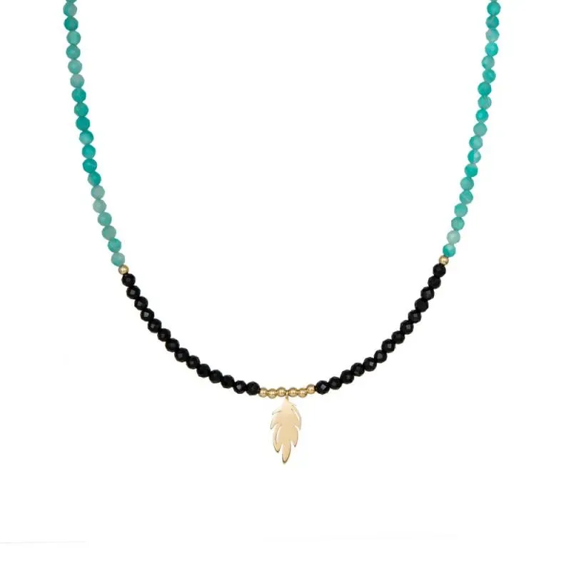 Γυναικείο κολιέ K14 Amazonite and Black spinel 045795 045795 Χρυσός 14 Καράτια
