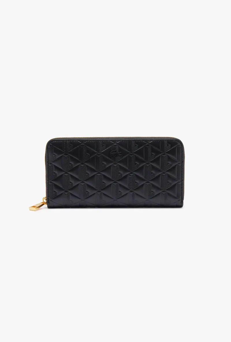 Lacoste γυναικείο δερμάτινο πορτοφόλι με all-over monogram "Maheki" - NF4790MH Μαύρο