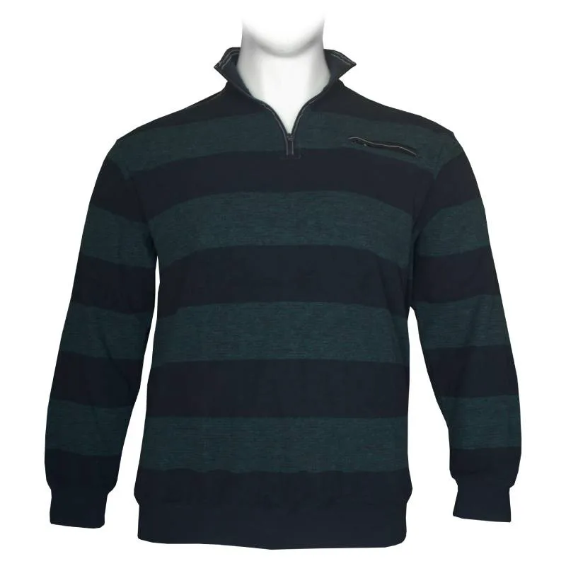 Zipper Polo wool feel "Ocean Team" της Leo Collection με τσέπη στο στήθος και κεντητές λεπτομέρειες - Dark Green