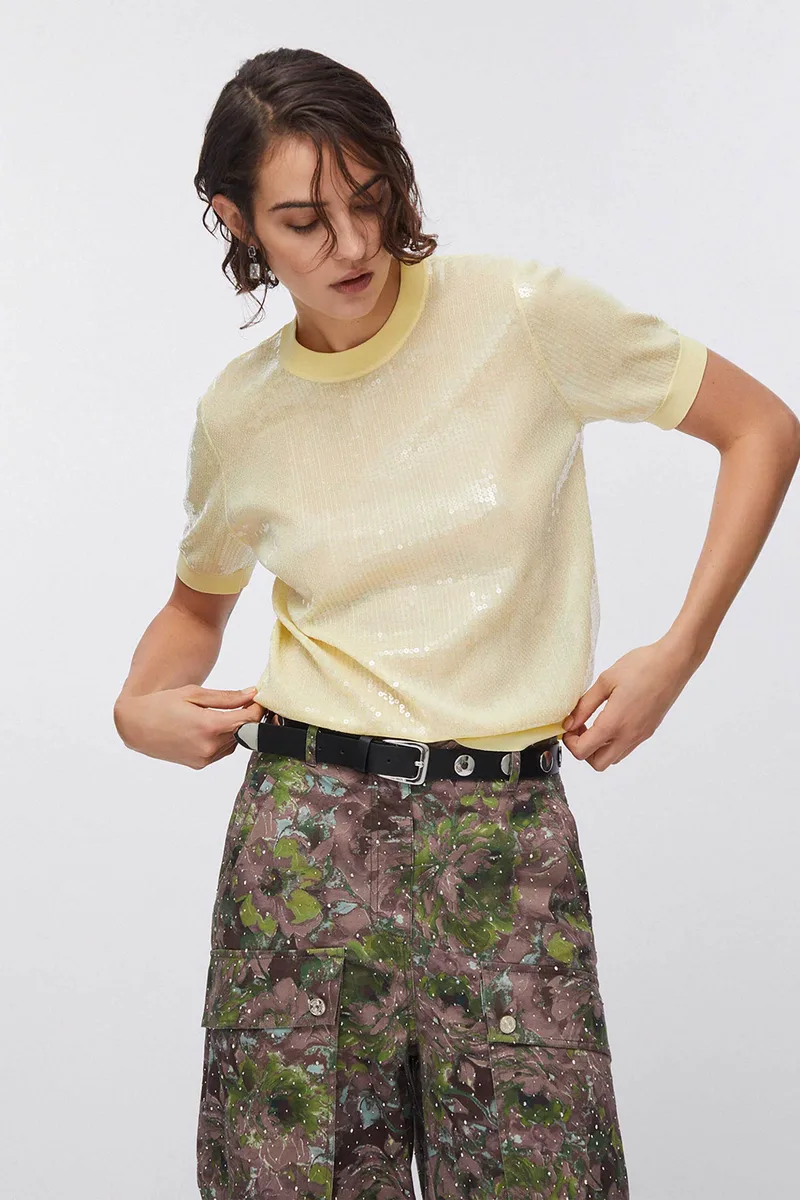 Liu Jo γυναικείο T-shirt με διακοσμητικές πούλιες Regular Fit - WA6216MA68R Κίτρινο
