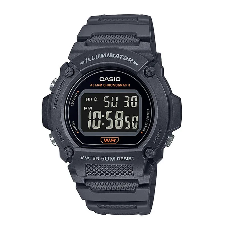 CASIO Collection Chronograph Grey Rubber Strap W-219H-8BVEF