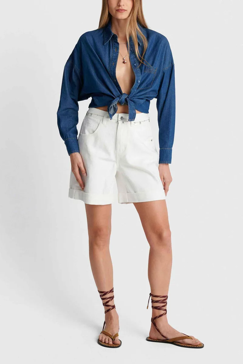'ALE γυναικείο denim σορτς με ρεβέρ - 8922979 Λευκό