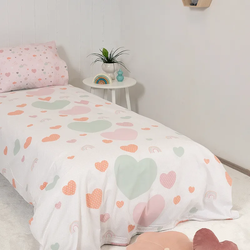 Σεντόνι Παιδικό NAF NAF HEARTS 352 Λευκό/Ροζ 100% Βαμβάκι 165x256cm Σετ 3Τμχ