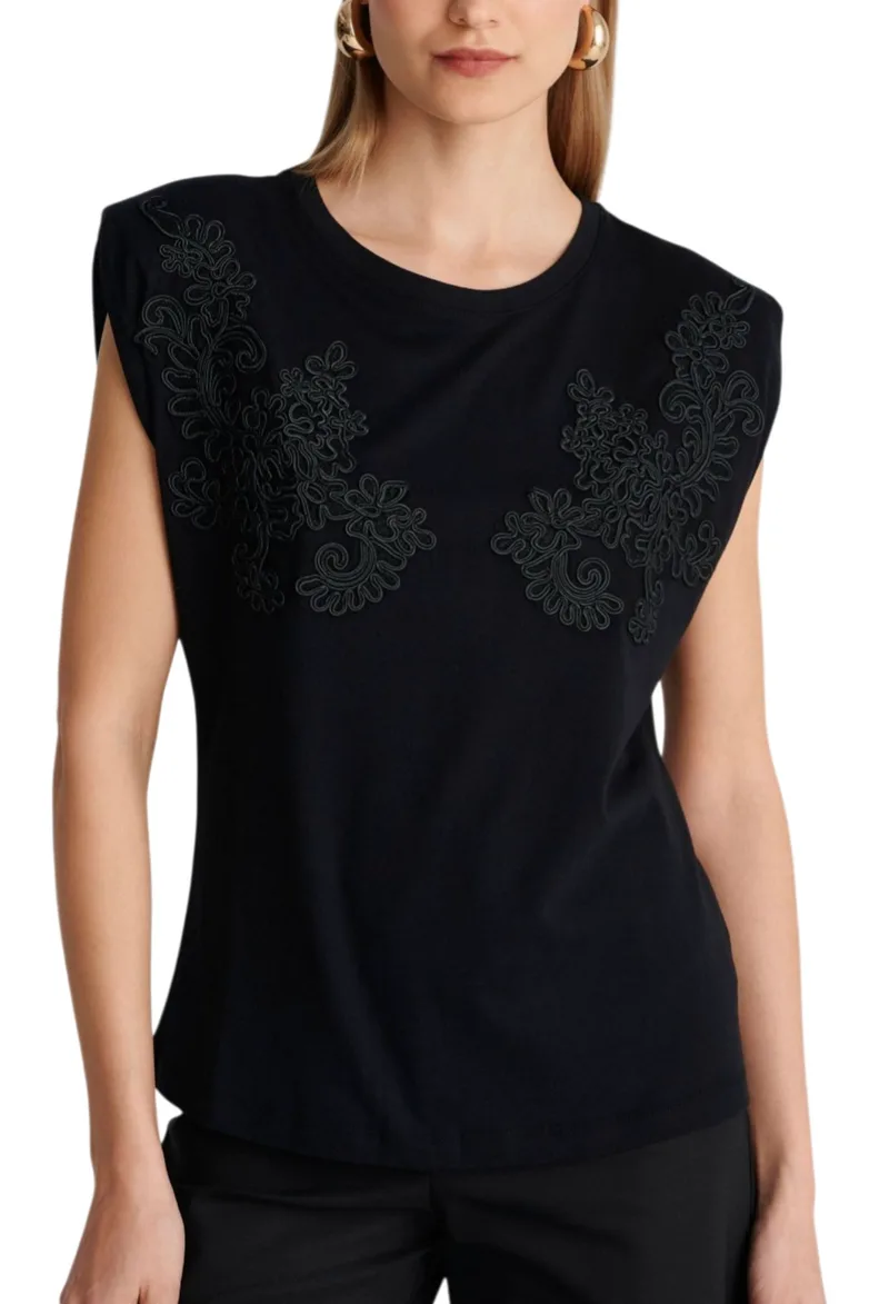 Μπλούζα Κοντομάνικη Ale Με Κέντημα 8922914-BLACK Γυναικείο