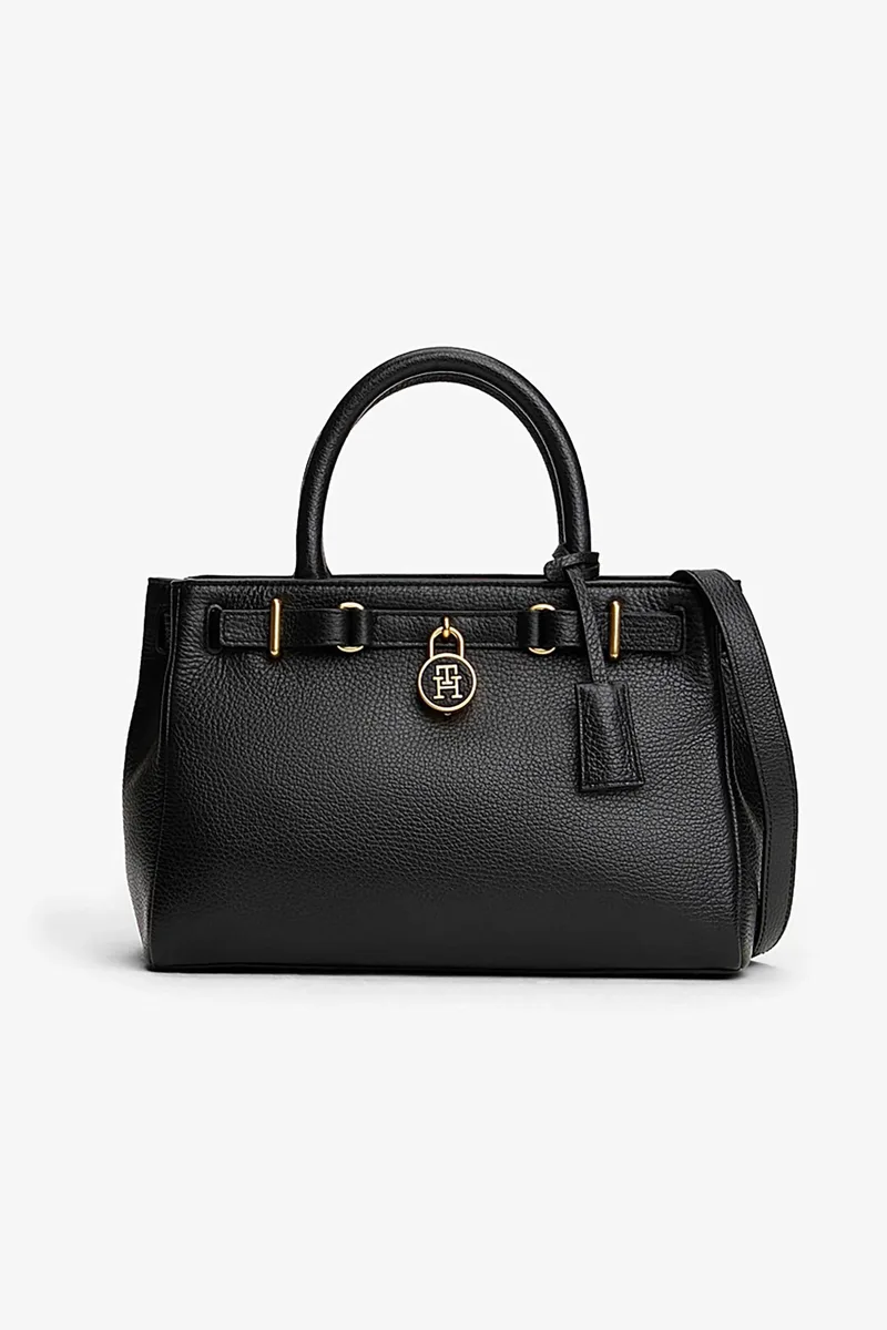 Tommy Hilfiger γυναικεία τσάντα tote με μεταλλικό μονόγραμμα "American Icon" - AW0AW17926 Μαύρο