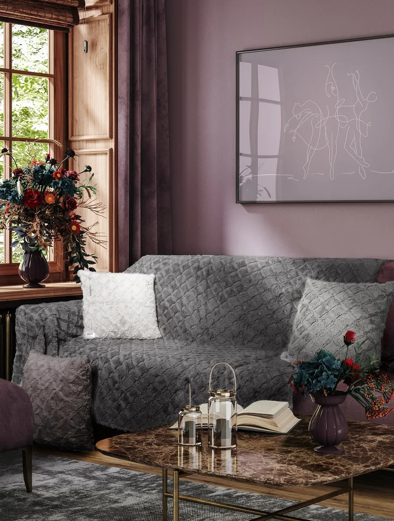Ριχτάρι Γούνινο Διθέσιου Madi Oblong Grey 180x250