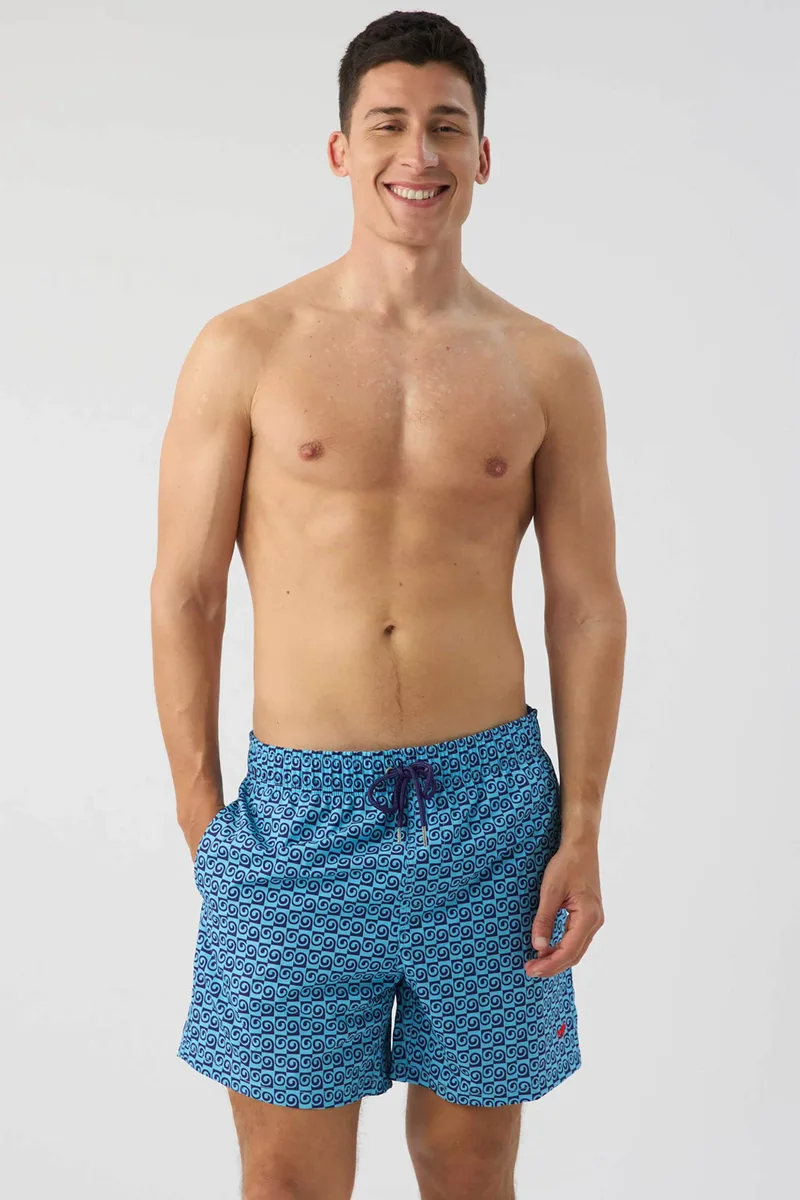 Minerva ανδρικό μαγιό βερμούδα με all-over print "Soft" - 96-37603-002-070 Μπλε