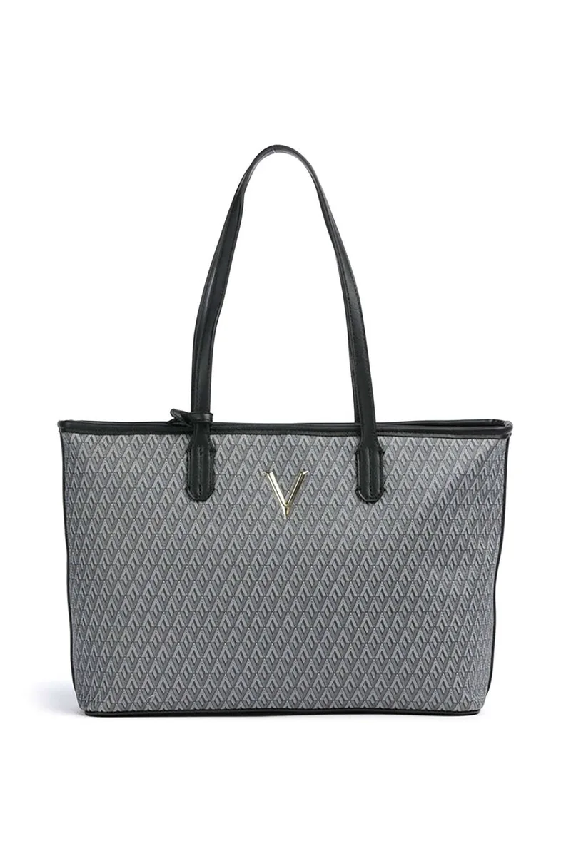 Valentino γυναικεία τσάντα tote με μεταλλικό λογότυπο και all-over logo print "Queen Re" - 73LVBS9OX01/QUE Μαύρο