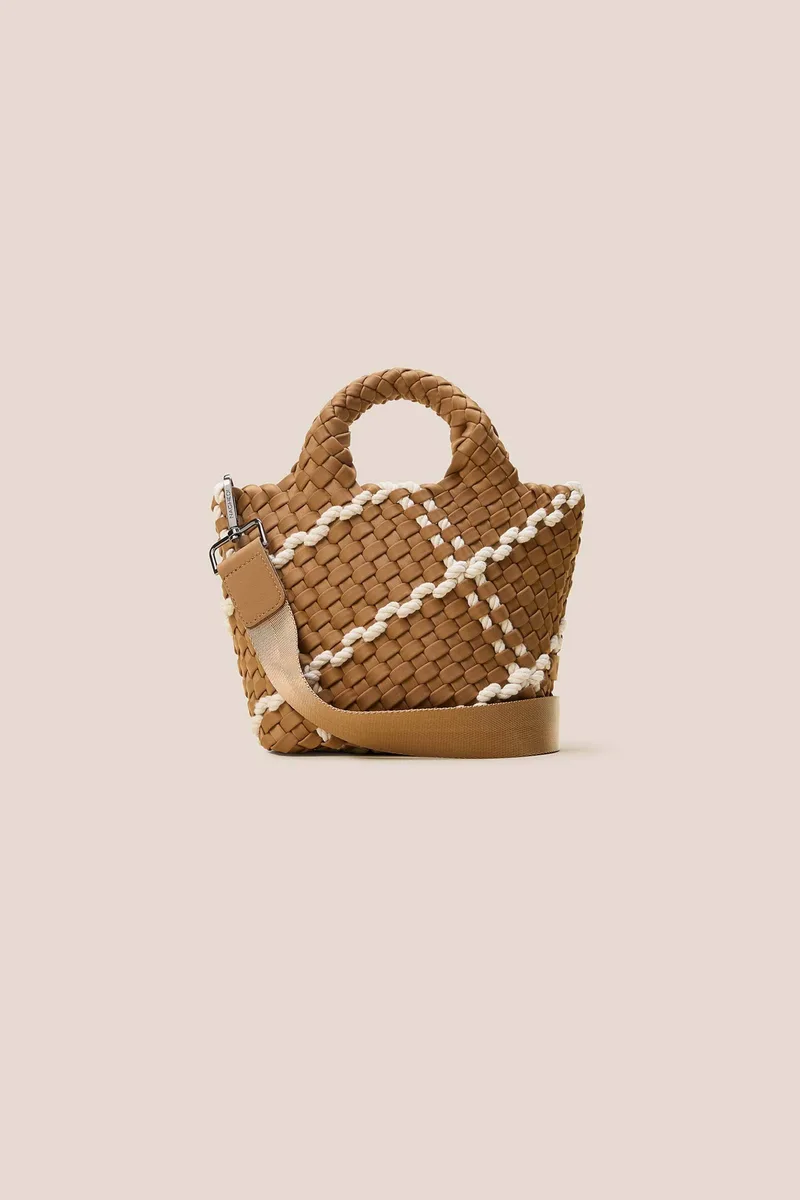 Naghedi γυναικεία τσάντα tote με πλεκτό σχέδιο "St. Barths Petit Rope" - NSN03011PN Καφέ Ανοιχτό