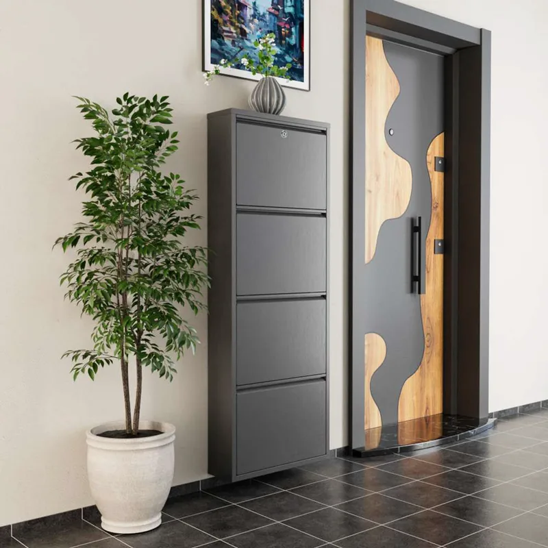 Παπουτσοθήκη Locking 4 Piece Metal - Anthracite 159Orn1113 (50x136x15 cm)