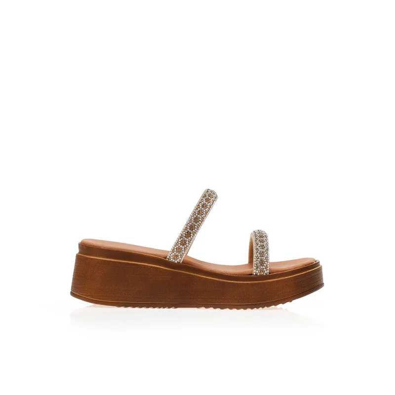Flatforms χειροποίητα μπρονζέ δερματίνη με διπλή φάσα από στρας ΜΠΡΟΝΖΕ