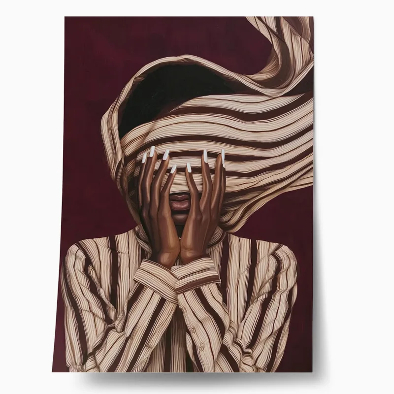 Poster AFROCENTRIC WOMAN COVERING FACE BURGUNDY