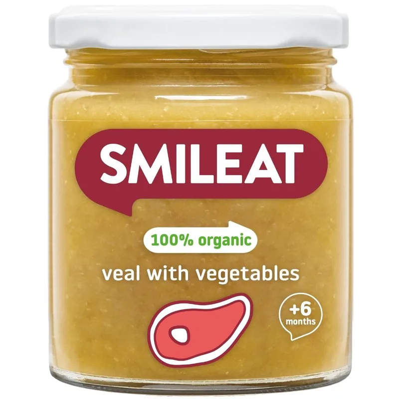 Smileat Organic Small Jar of Veal with Vegetables 6m+ Βιολογικό Βρεφικό Γεύμα με Πουρέ Λαχανικών, Μοσχαράκι & Έξτρα Παρθένο Ελαιόλαδο, Χωρίς Γλουτένη από τον 6ο Μήνα 230g