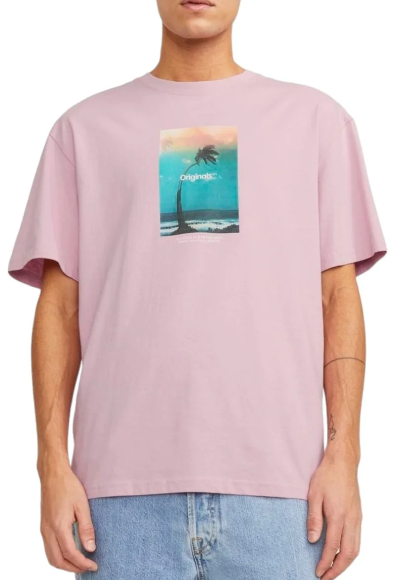 Μπλούζα Κοντομάνικη Jack & Jones Jorvesterbro Picture Sn 12250421-Pink Nectar Ανδρικό