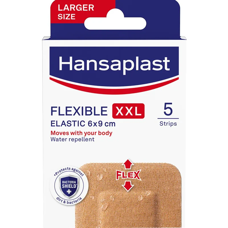 Hansaplast Flexible Strips XXL Elastic 6x9cm Εύκαμπτα & Αδιάβροχα Επιθέματα που Καλύπτουν & Προστατεύουν Μεσαίου Έως Μεγαλύτερου Μεγέθους Πληγές 5 Τεμάχια