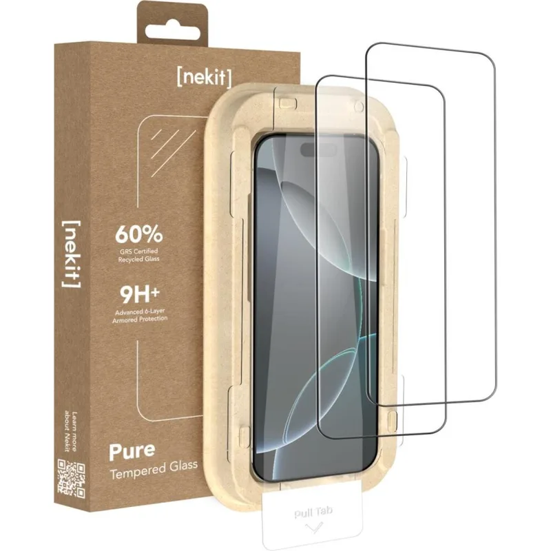 Tempered Glass iPhone 16 Pro Nekit Pure Premium Ανθεκτικό 9Η+ Full Face Αντιχαρακτικό Γυαλί Προστασίας Οθόνης με Απλικατέρ 2 Τεμάχια - Black (8719246480058)