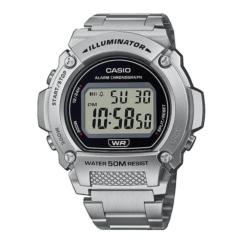 CASIO Collection Chronograph Silver Stainless Steel Bracelet W-219HD-1AVEF