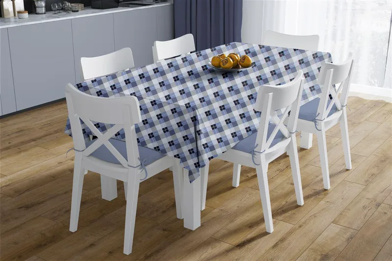Τραπεζομάντηλο Αλέκιαστο Checkered 468 180X300 Blue 70/30 Cott/Pol