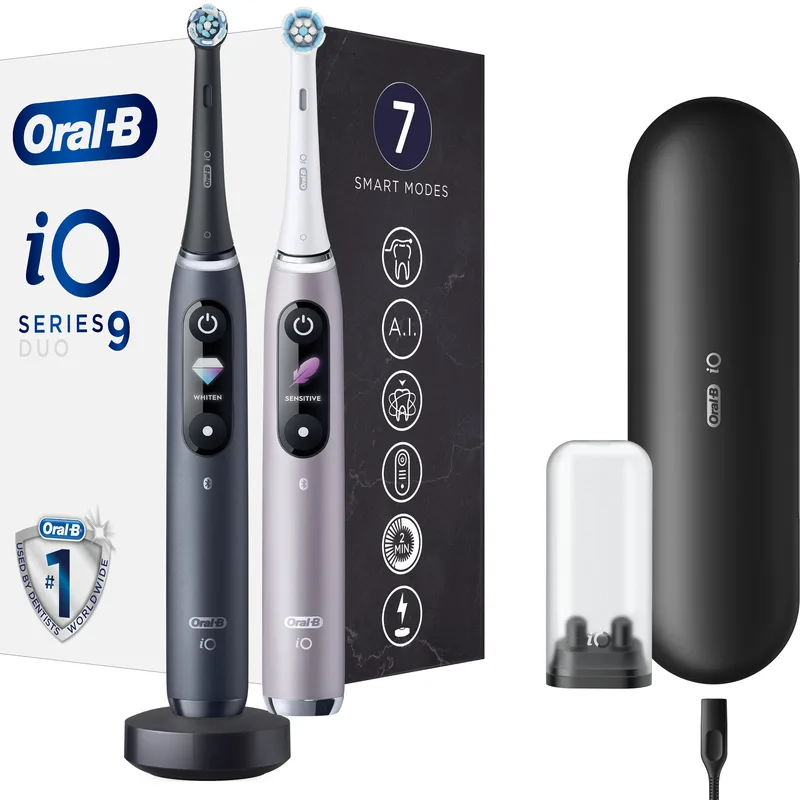Oral-B iO Series 9 Duo Electric Toothbrush Black Onyx 1 Τεμάχιο & Rose 1 Τεμάχιο