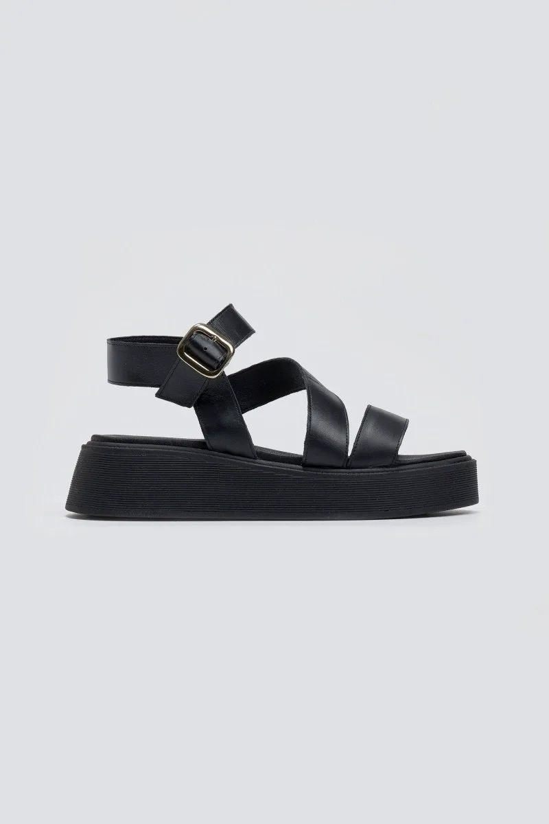 TFP Leather Flatform Sandals - 5009 - Black