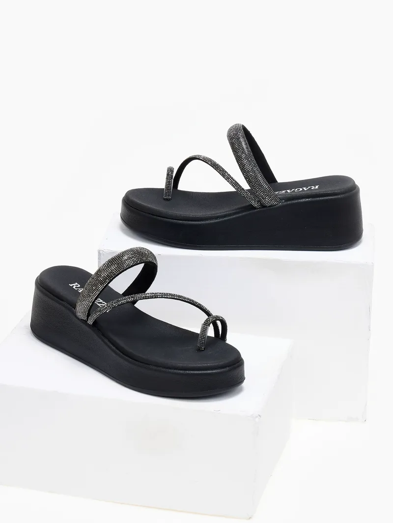 RAGAZZA Σανδάλια Flatform με στρας - 1130 - Μαύρο