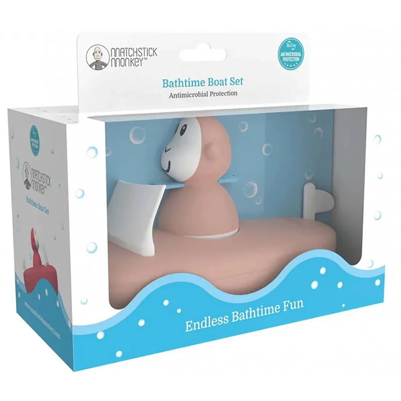 Matchstick Monkey Bathtime Boat Set Κωδ. 24122 Εκπαιδευτικό Παιχνίδι Μπάνιου με Καραβάκι & Κινούμενη Φιγούρα 12m+ Dusty Ροζ 1 Τεμάχιο