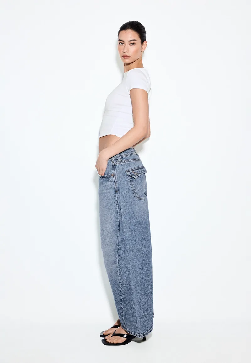 Stradivarius Τζιν Low Waist Barrel Μπλε Μεσαίας Απόχρωσης 38