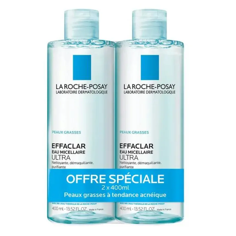 La Roche-Posay Effaclar Micellar Water Ultra Purifying Make-up Remover Cleanser Oily Skin 2x400ml