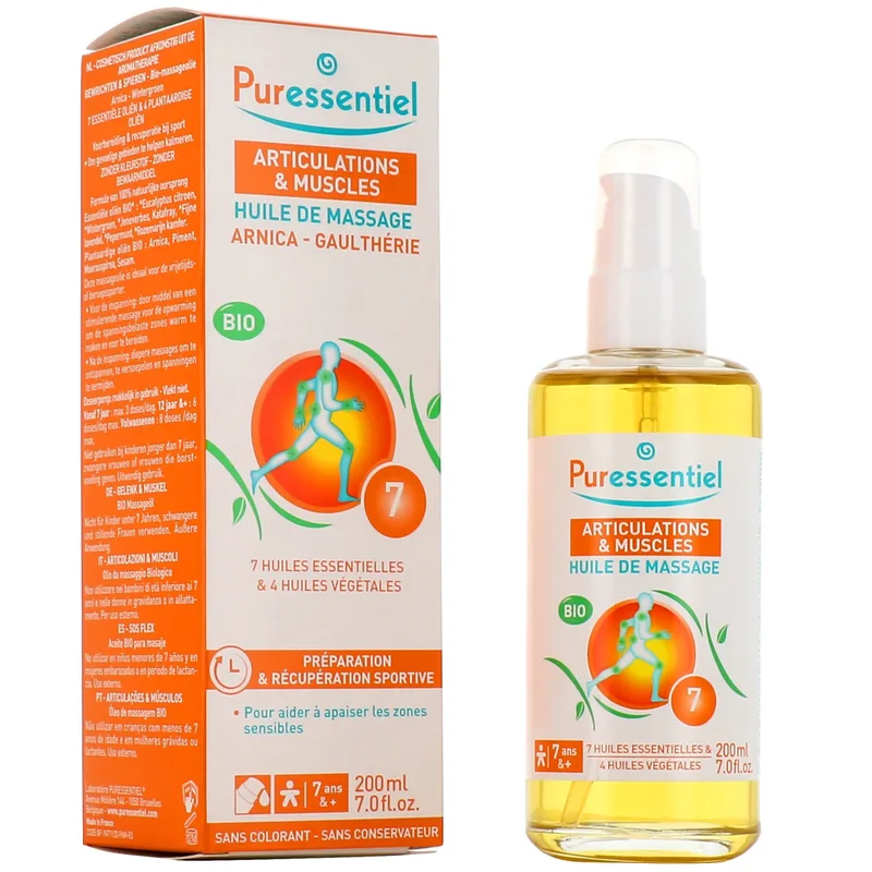 Puressentiel Joints & Muscles Massage Oil with 7 Essential Oils + 4 ORGANIC Vegetable Oils 200ML