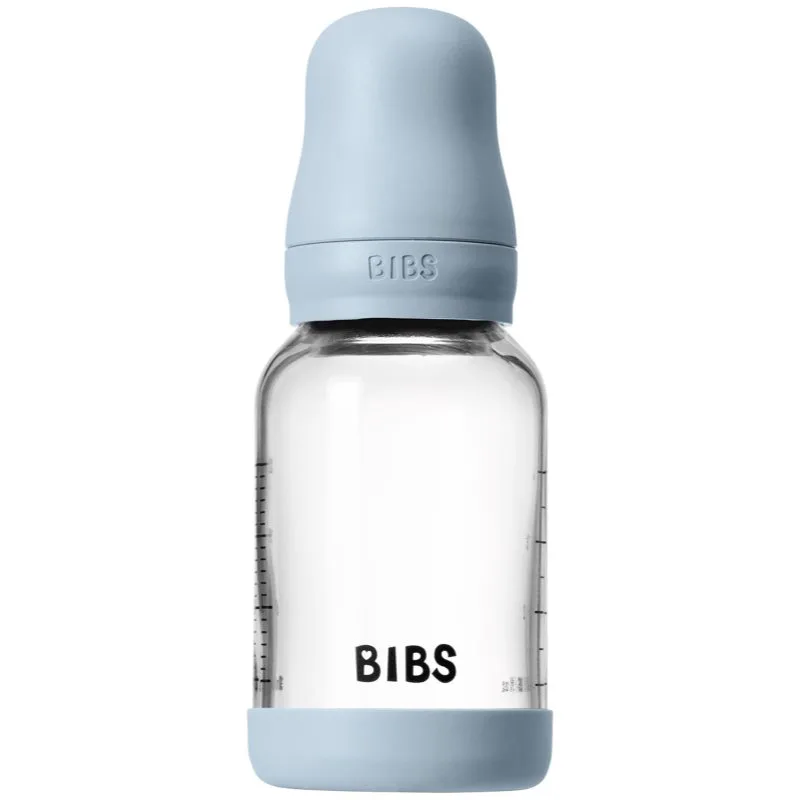 BIBS Baby Glass Bottle Silicone μπιμπερό κατά των κολικών με στόμιο σιλικόνης Baby Blue 120 ml